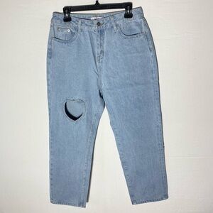 Tal Clothing Light Wash Blue High Rise Cropped Jeans W Heart Cutout 31